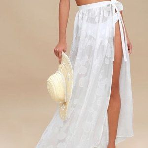 LULUS White Shell Print Cover-Up Maxi Skirt